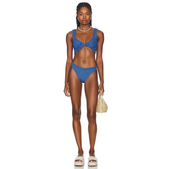 Hunza G Juno Bikini Set in Metallic Denim Blue One Size Womens Swimsuit - Picture 1 of 15